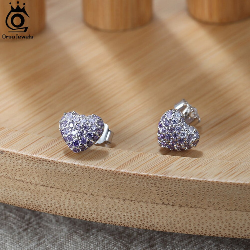 925 Sterling Silver Purple Cubic Zirconia Stud Earrings for Women