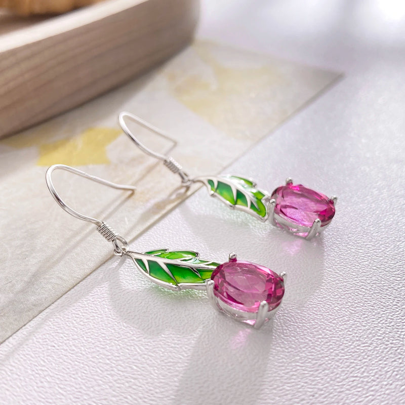 925 Sterling Silver Drop Earrings with Pink Topaz for Women