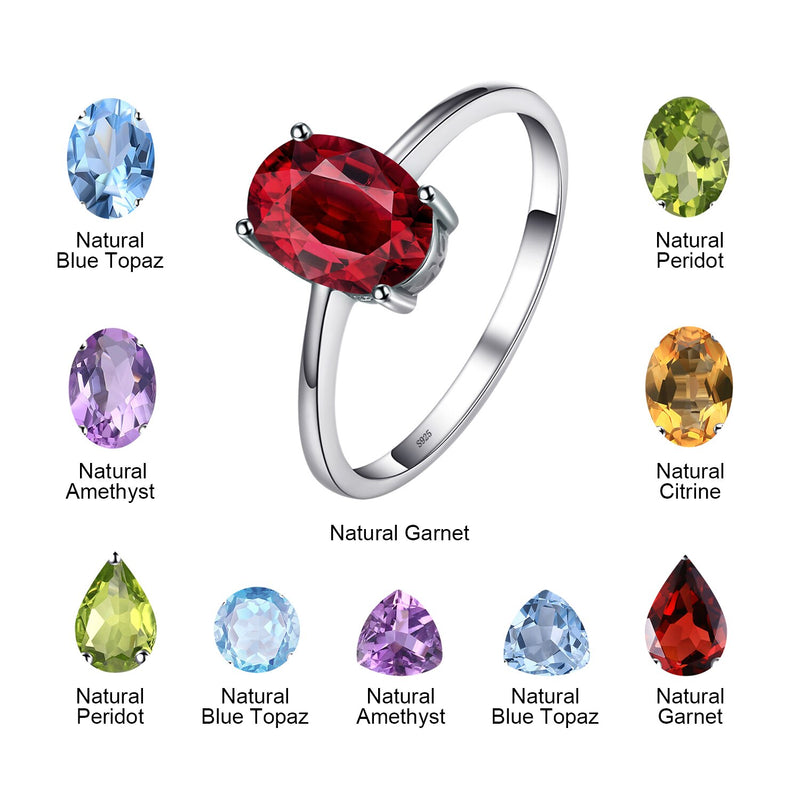 925 Sterling Silver Garnet Amethyst Citrine Peridot Blue Topaz Rings for Women