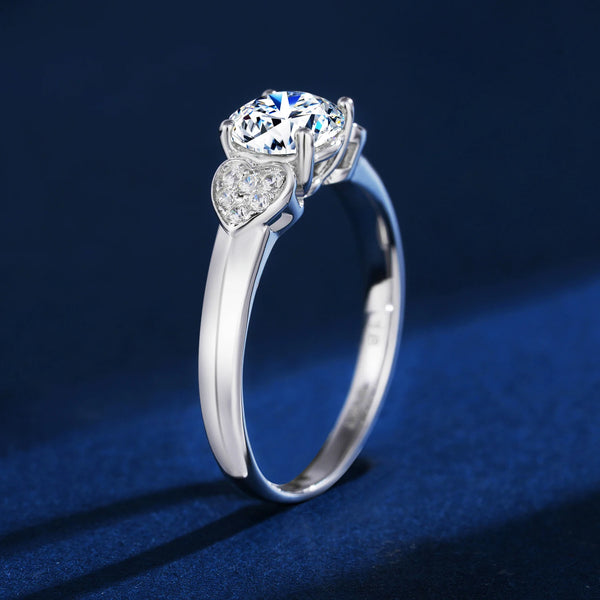 925 Sterling Silver Real Moissanite Heart Ring for Women