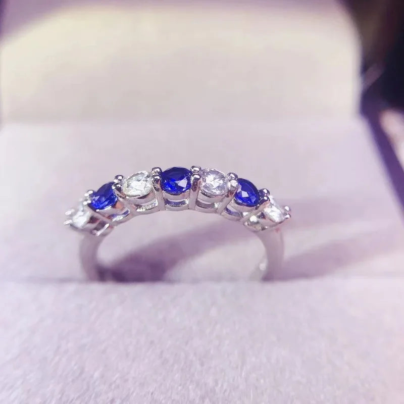 925 Silver Ring with Natural Sapphire & 0.30ctw Moissanite for Women