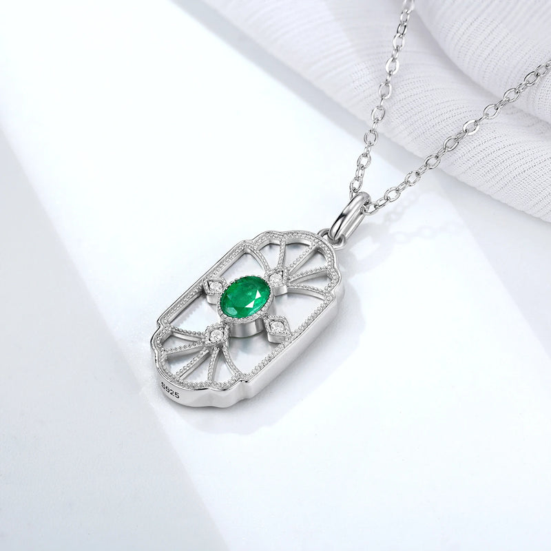 Sterling Silver Emerald Pendant Necklace for Woman