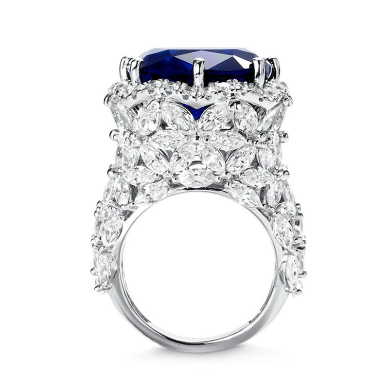 Sterling Silver Sapphire Diamond Cocktail Ring for Women