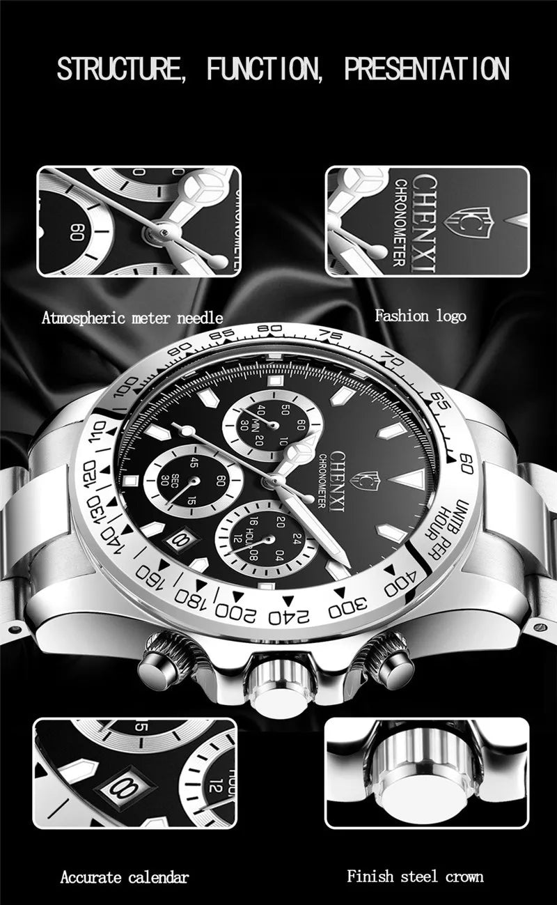 Stainless Steel Chronograph Sport Watch for Men