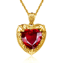 Gold Ruby Heart Pendant Necklace for Women