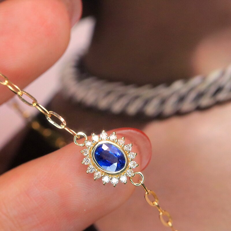 18K Yellow Gold Sapphire Flower Bracelet for Women