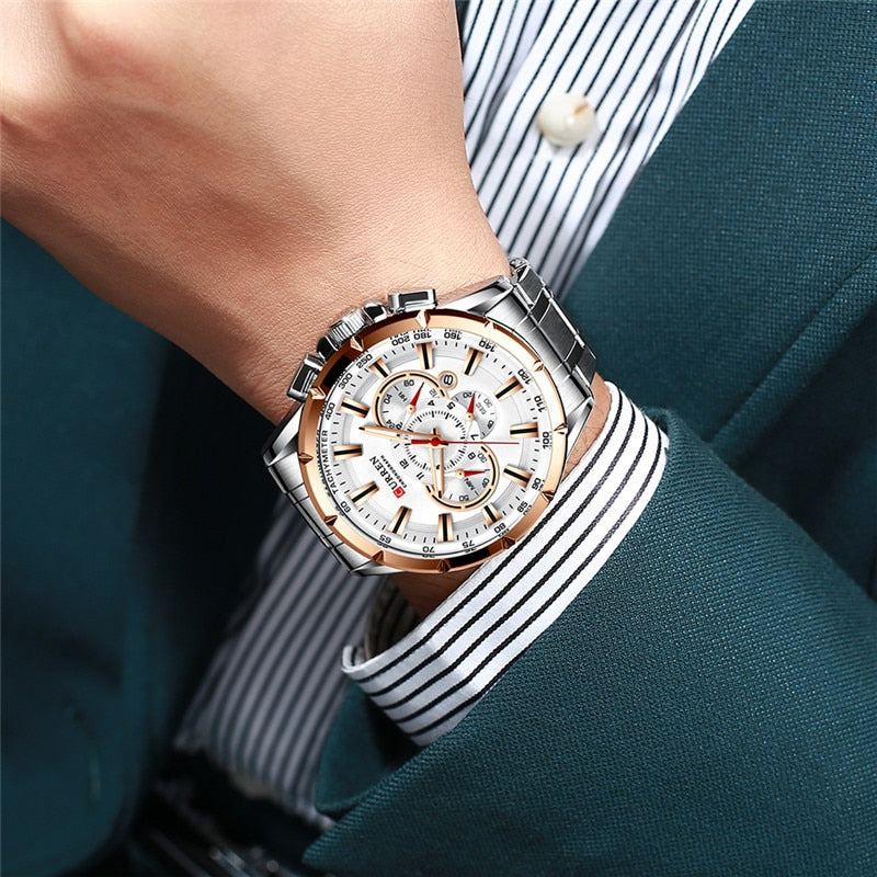 Stainless Steel Chronograph Waterproof Wristwatch for Men