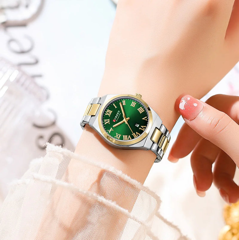 Stainless Steel Quartz Roman Dial Watch for Women