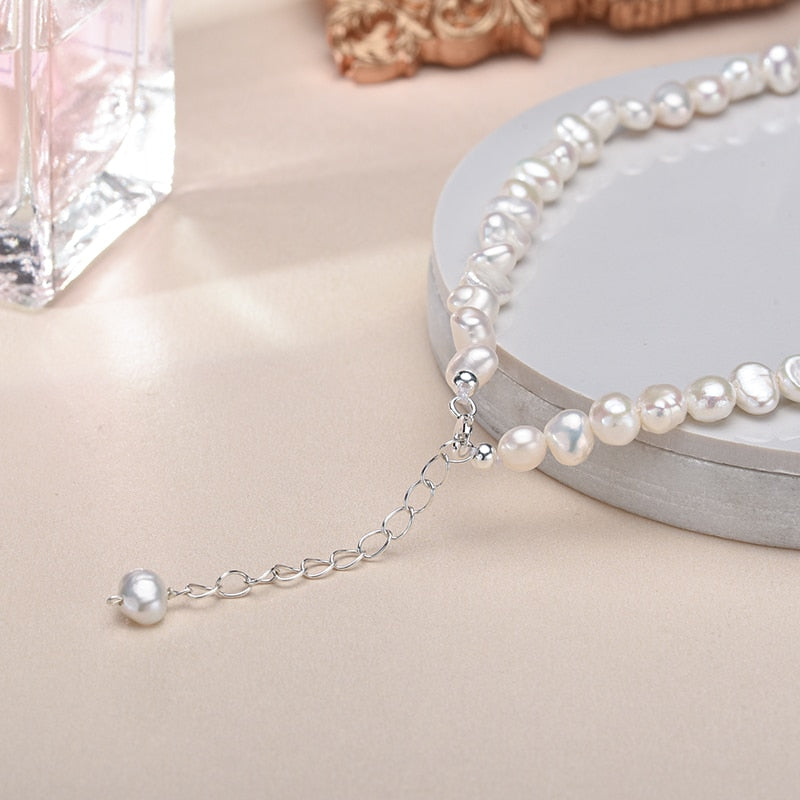 925 Sterling Silver Baroque Freshwater Pearl Choker Necklace for Women