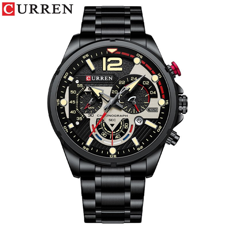 Stainless Steel Chronograph Waterproof Wristwatch for Men