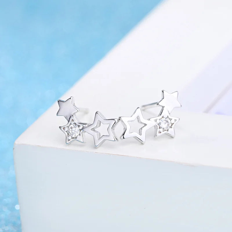 Sterling Silver Crystal Zircon Star Stud Earrings for Women