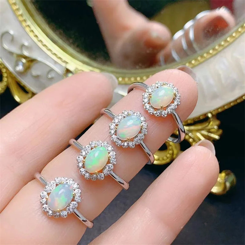 Sterling Silver Opal Wedding Ring for Women