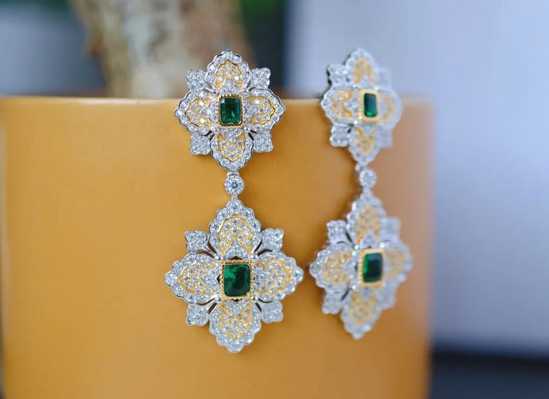 925 Silver White Zircon Emerald Drop Earrings for Women