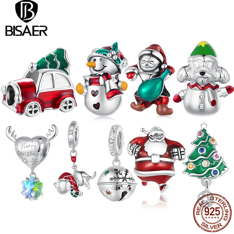 Sterling Silver Christmas Charm Bead Pendant for Women