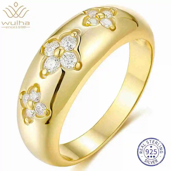 925 Sterling Silver VVS1 D Color Moissanite Diamonds Flower Ring