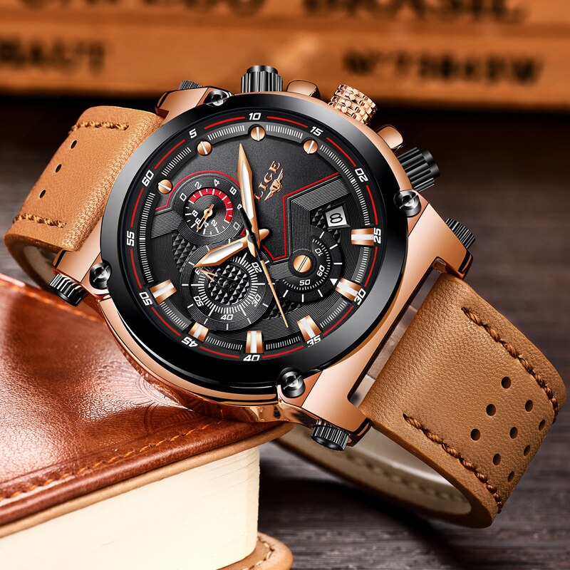 Stainless Steel Leather Waterproof Quartz Watch for Men