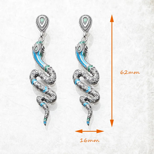 925 Sterling Silver Blue Snake Drop Earrings for Women