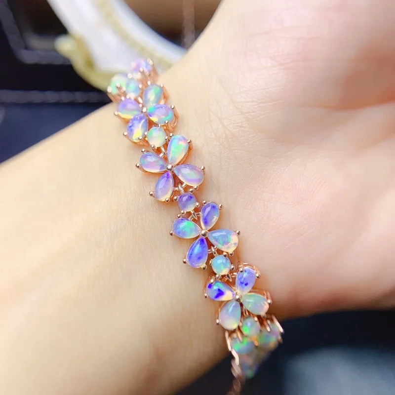 S925 Silver Natural Opal Bracelet, Water Drop, 3x5mm, 16+3cm, for Women