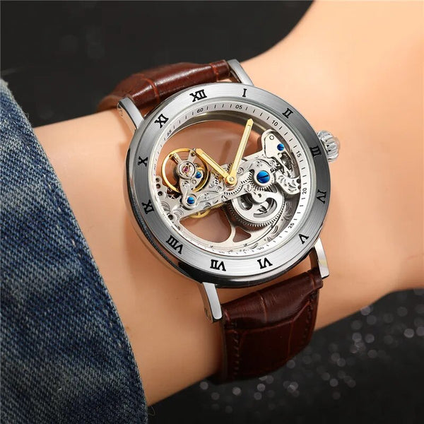 Stainless Steel Transparent Dial Mechanical Watch for Men