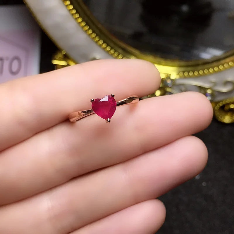 925 Sterling Silver Heart Shape Ruby Ring for Women