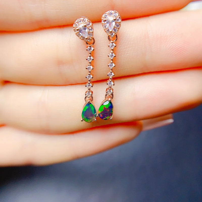 Silver 925 Black Water Dro Opal Earrings for Women