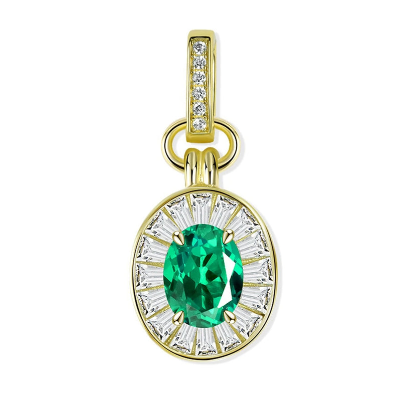 18K Gold Plated Sterling Silver Oval Emerald Pendant Necklace for Women