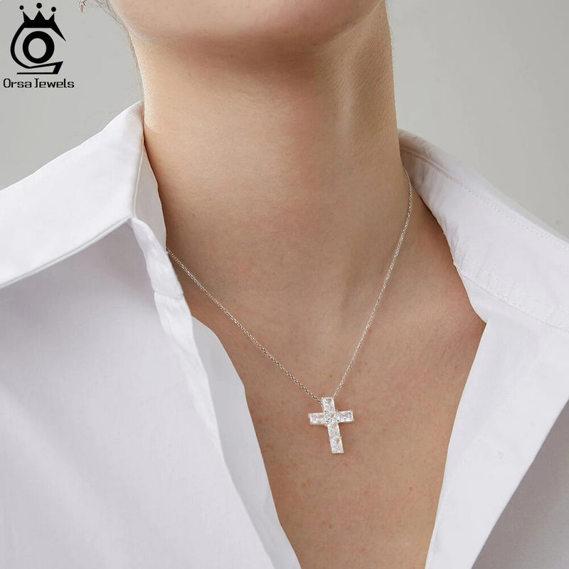 Sterling Silver Cubic Zirconia Cross Necklace for Women