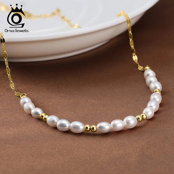 14K Gold & 925 Sterling Silver Natural Pearl Necklace for Women