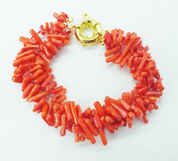 Gold Filled Natural Coral 3 Strand Bracelet 9.5" for Women