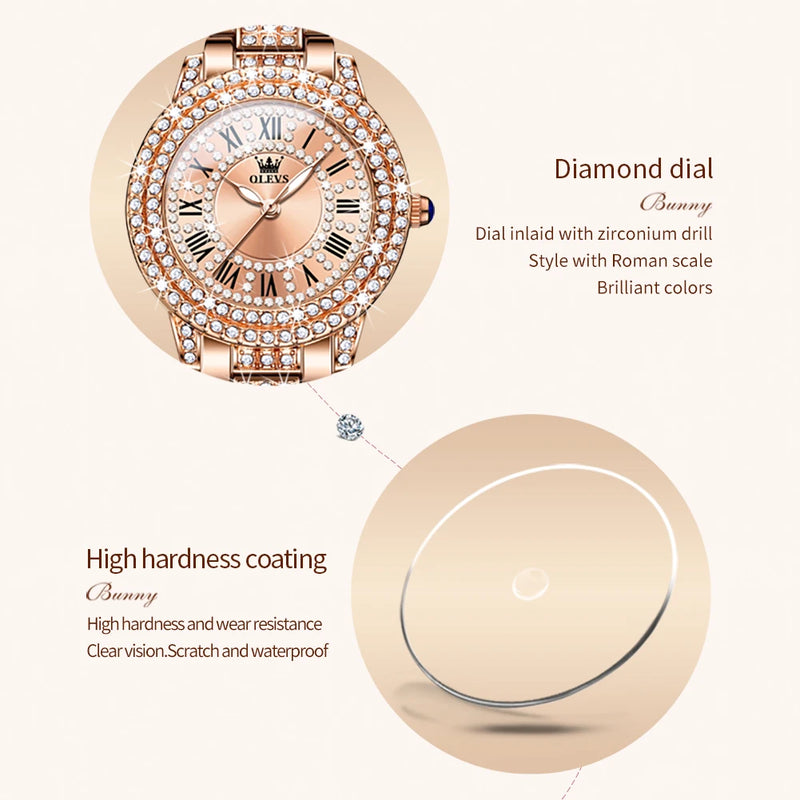 OLEVS Original Diamond Watch for Women Fashion Elegant Stainless Steel Waterproof Quartz Wristwatch Luxury Ladies Dress Watches