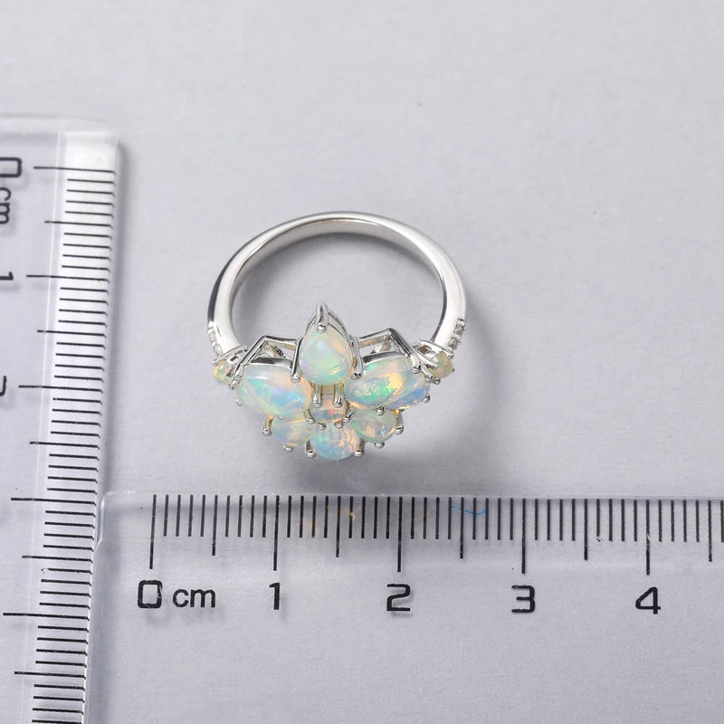 925 Sterling Silver Opal Ring with Custom Flower Engagement Setting for Women