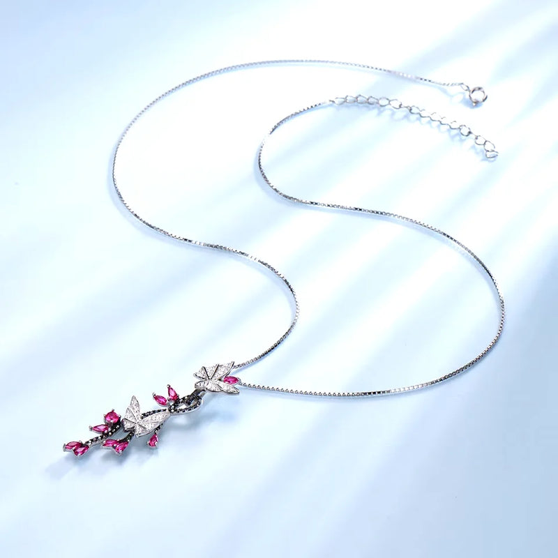 Sterling Silver Nano Ruby Butterfly Pendant Necklace for Women