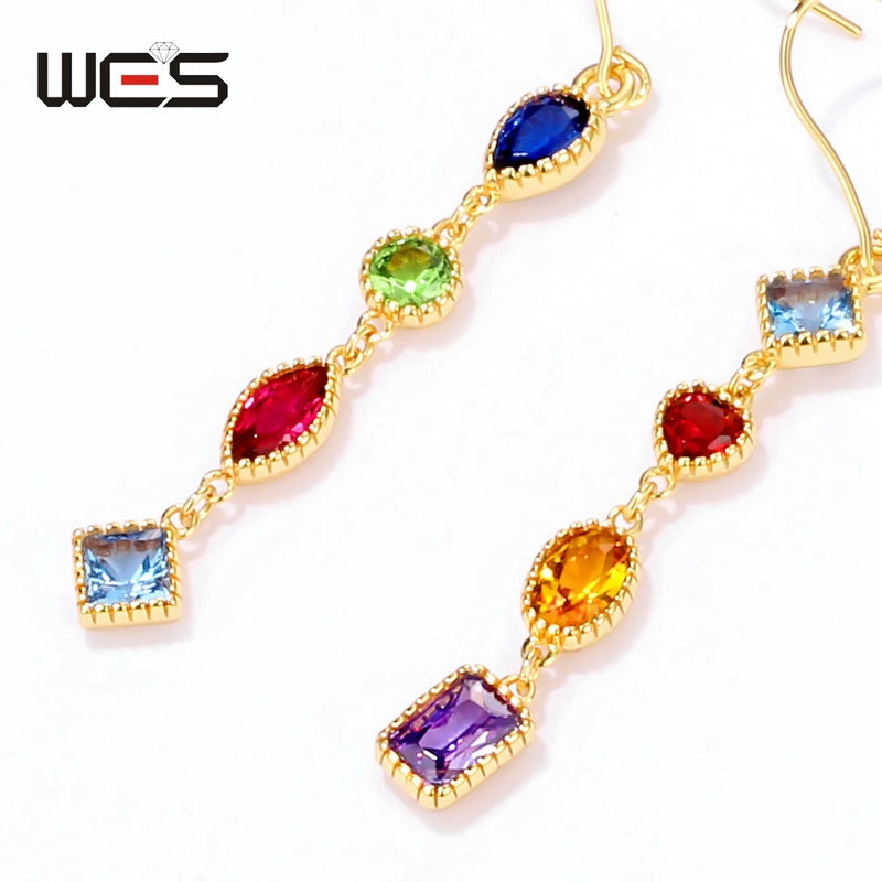 925 Sterling Silver Rainbow Zircon Earrings for Women