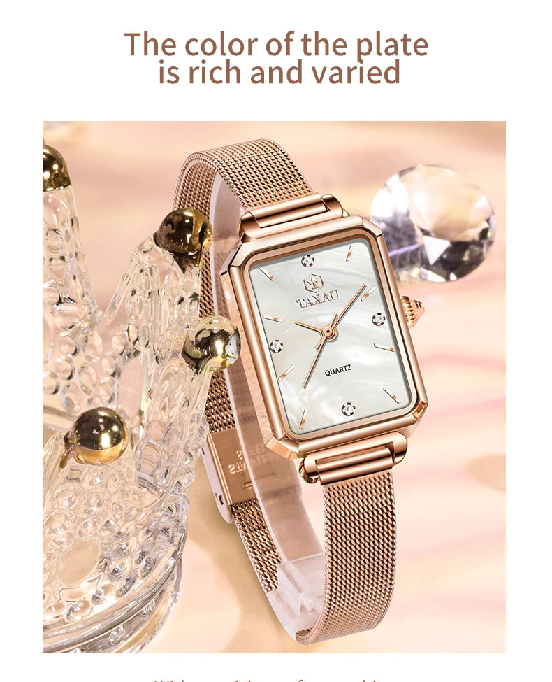 Stainless Steel Quartz Square Watch for Women