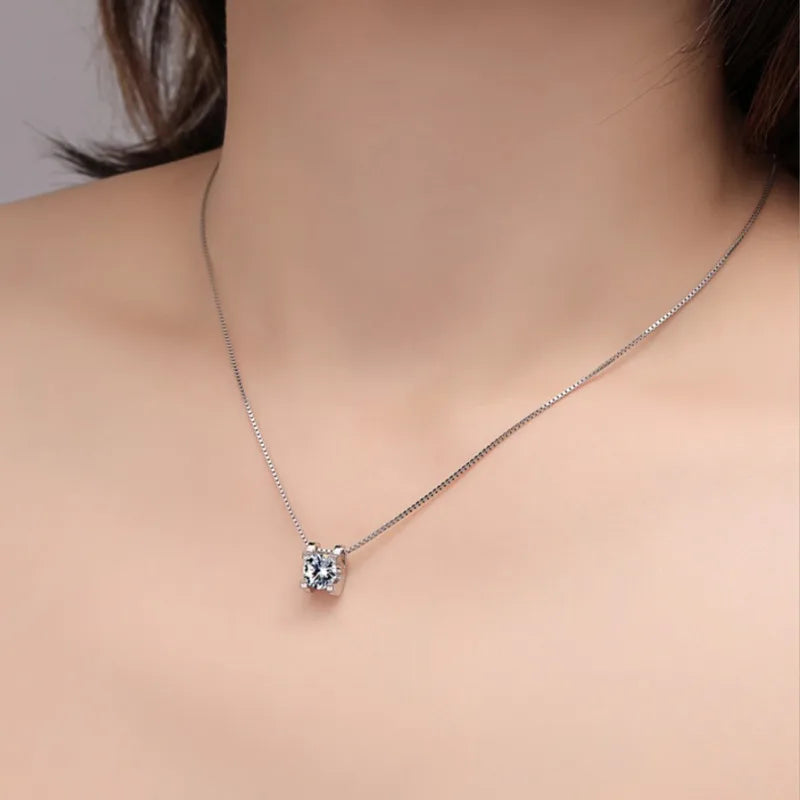 925 Sterling Silver 1-2ct Moissanite Pendant Necklace for Women