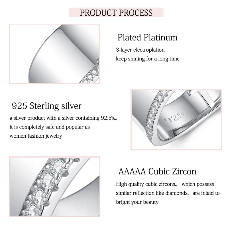 925 Sterling Silver Zircon Finger Band Ring for Women