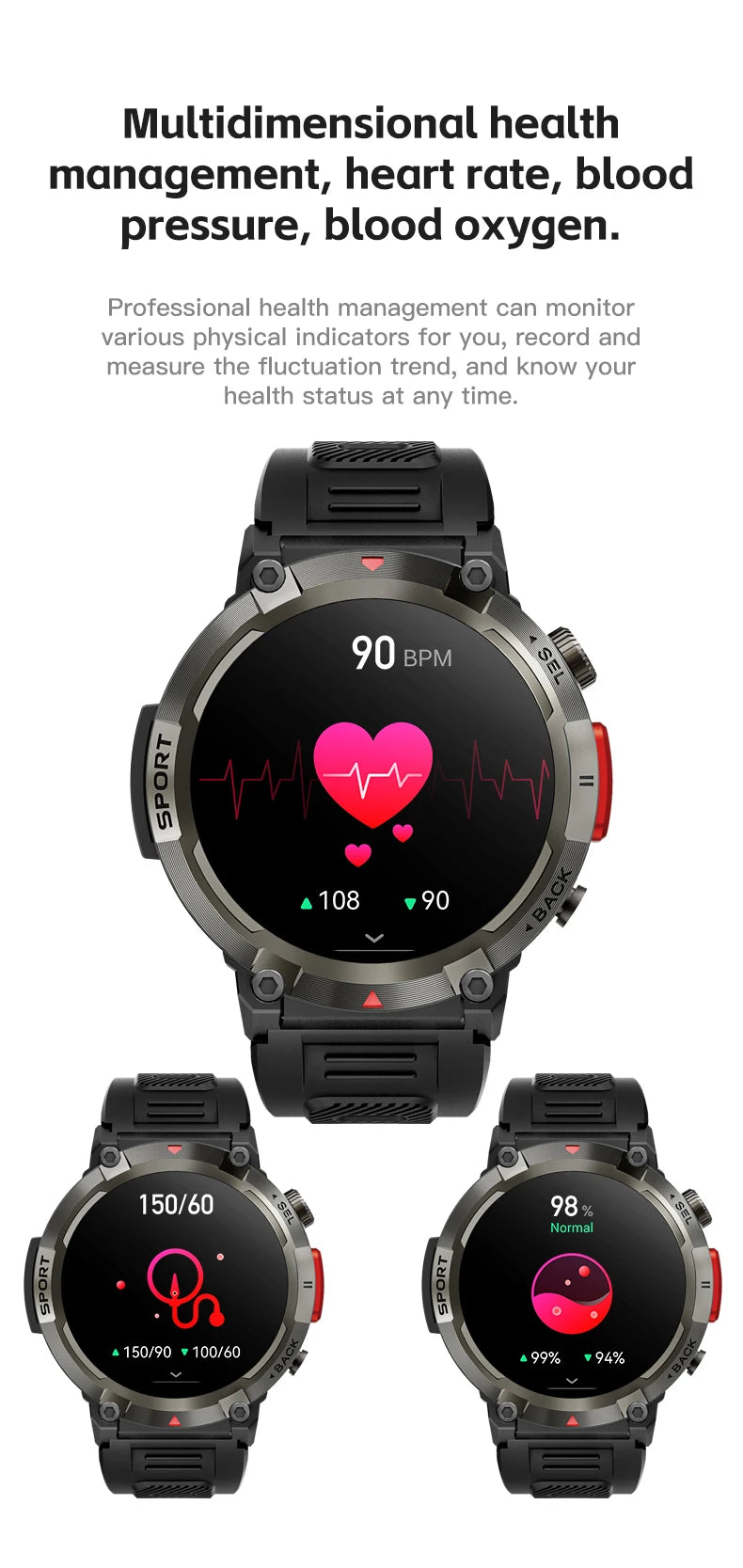 Touch Screen Smart Watch with Health Monitor for iOS and Android