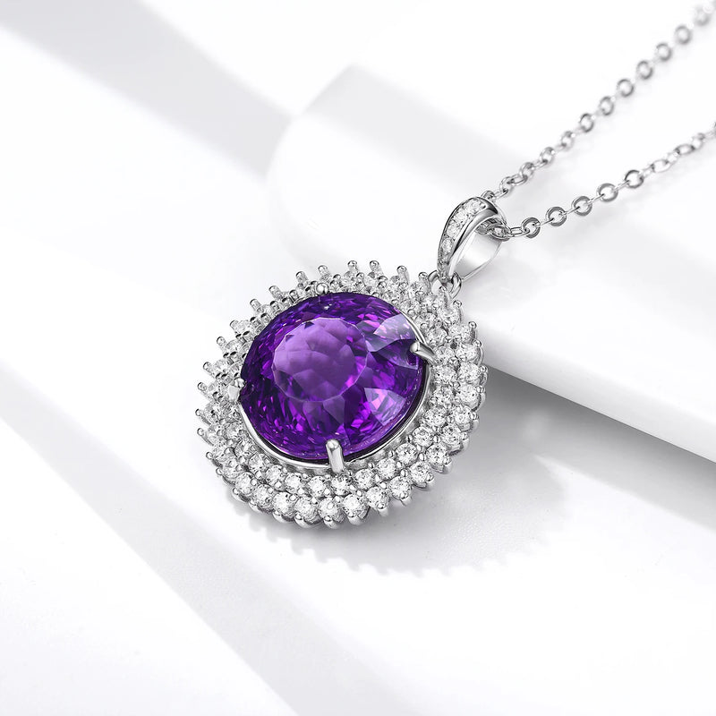 925 Sterling Silver Amethyst Pendant Necklace for Women