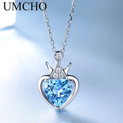 Sterling Silver Blue Topaz Heart Pendant Necklace for Women