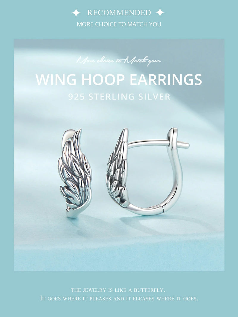 925 Sterling Silver Angel Wing Hoop Earrings for Women