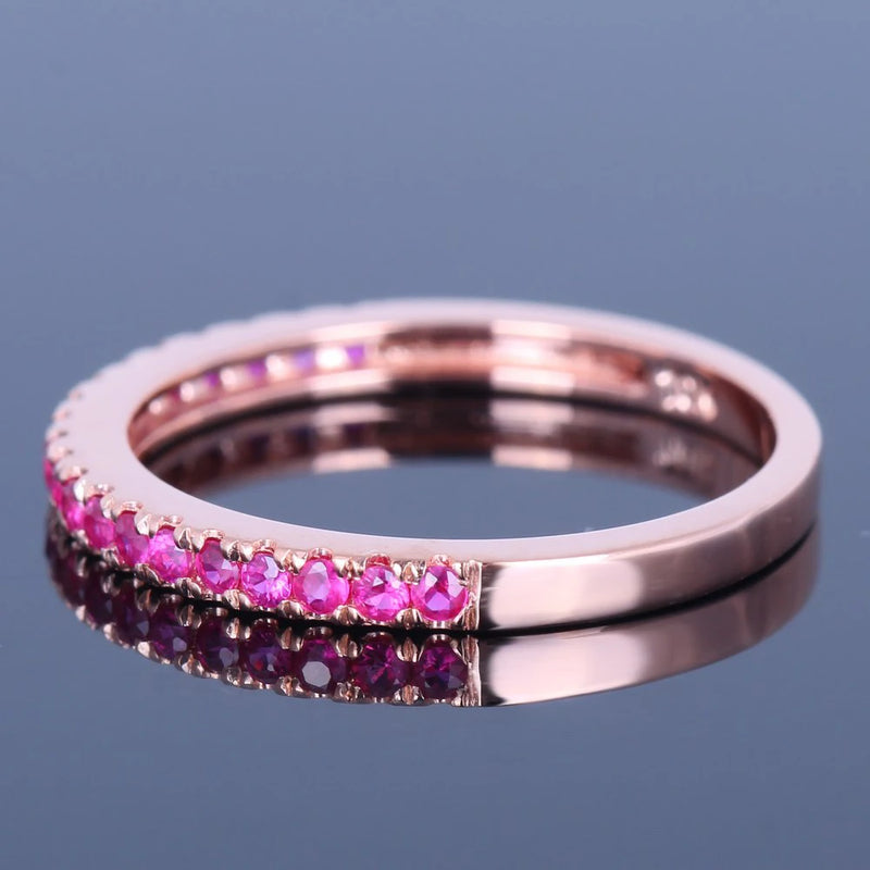 Solid 14k Rose Gold 0.40ct Round Pink Sapphire Engagement Ring for Women