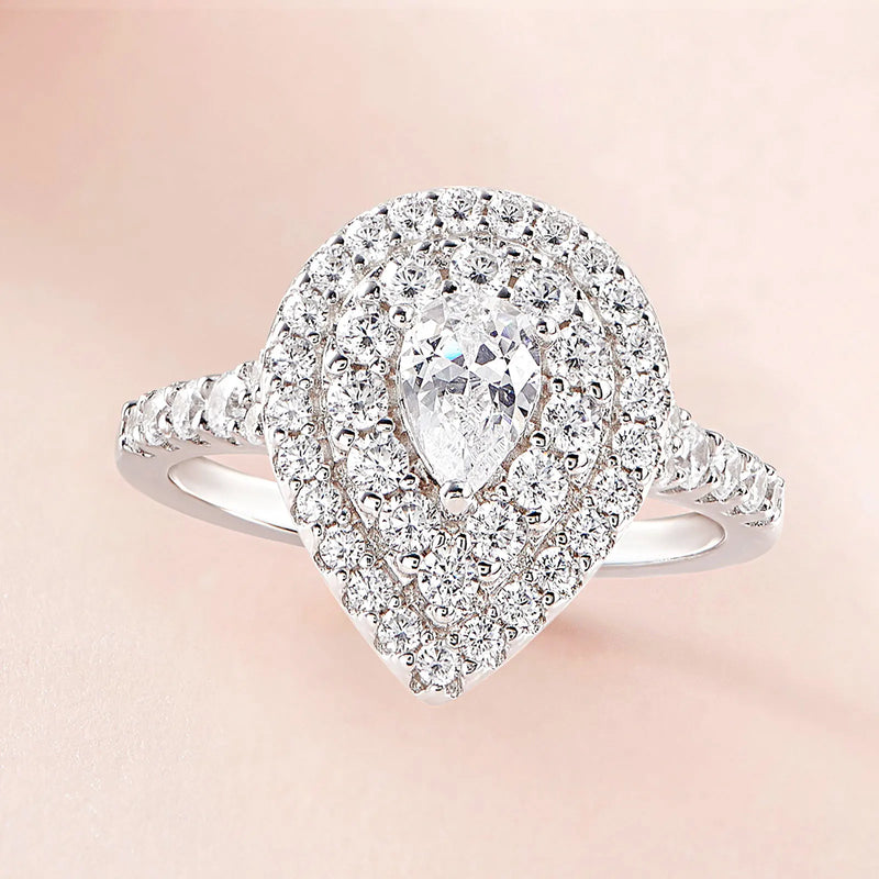 Sterling Silver Teardrop CZ Engagement Ring for Women