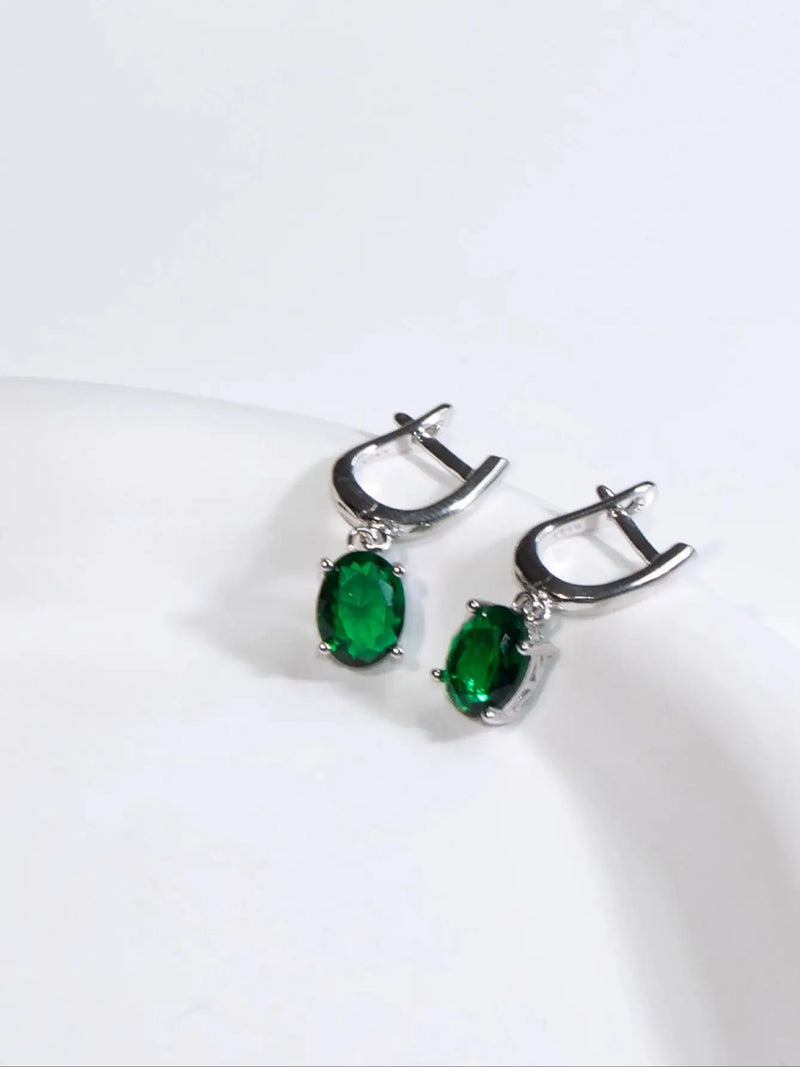 Sterling Silver Emerald Oval 7x9mm Clip Earrings for Women