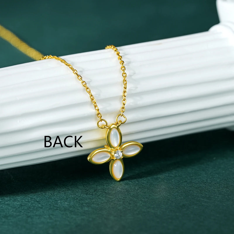 18K Gold Plated Sterling Silver Flower Pendant Necklace for Women