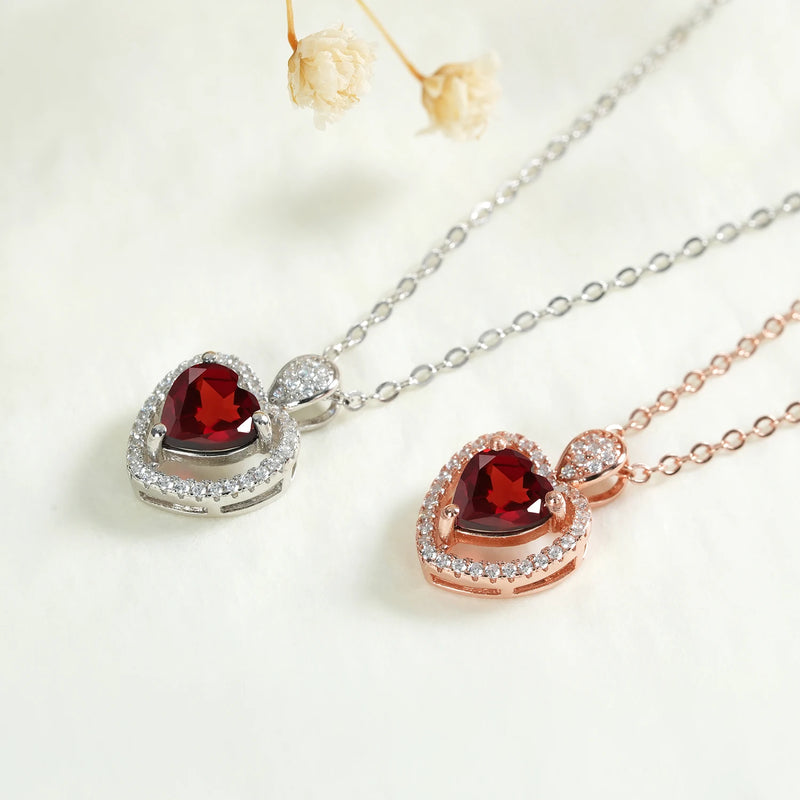 Sterling Silver 925 Natural Red Garnet Pendant Necklace for Women