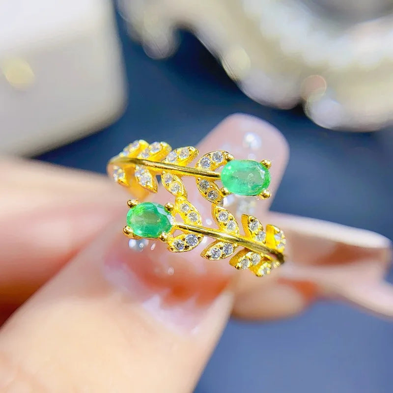 18K Yellow Gold Sterling Silver 1.00ctw Emerald Ring for Women