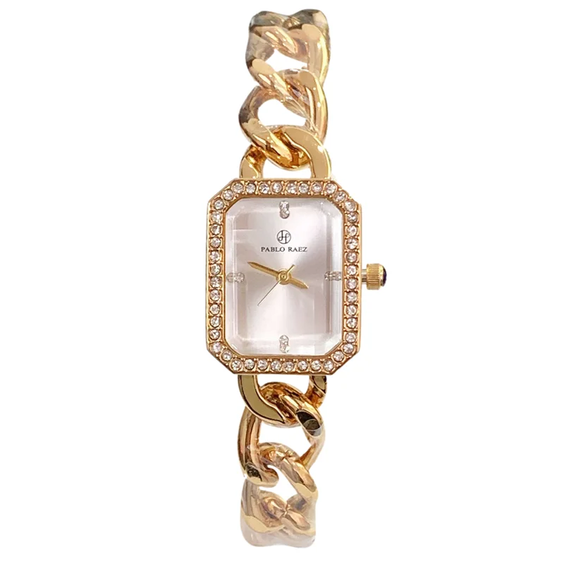 Luxury Women's Diamond Watch with Rose Gold Rim & High Quality Steel Chain - Elegant Dress Timepiece for Female Wrist.