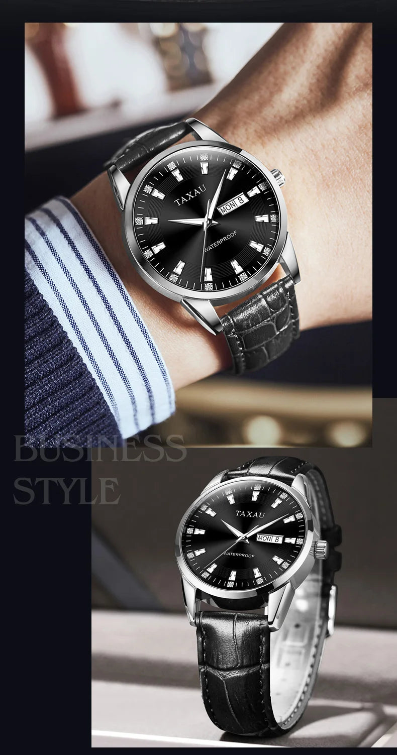 Stainless Steel Leather Fashion Quartz Watch for Men