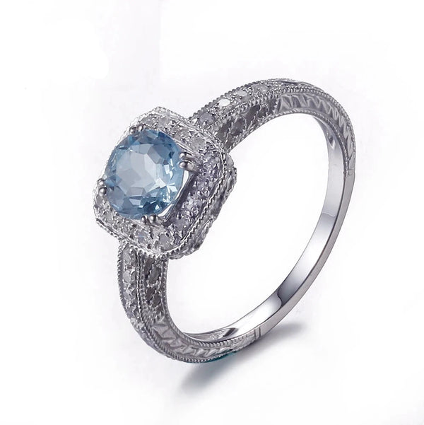 14k White Gold Blue Topaz Diamond Engagement Ring for Women