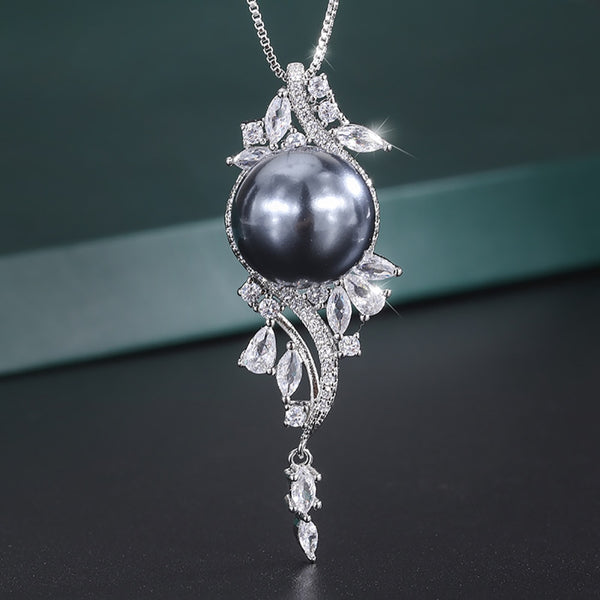 Sterling Silver White Big Pearl 14mm Pendant Necklace for Women